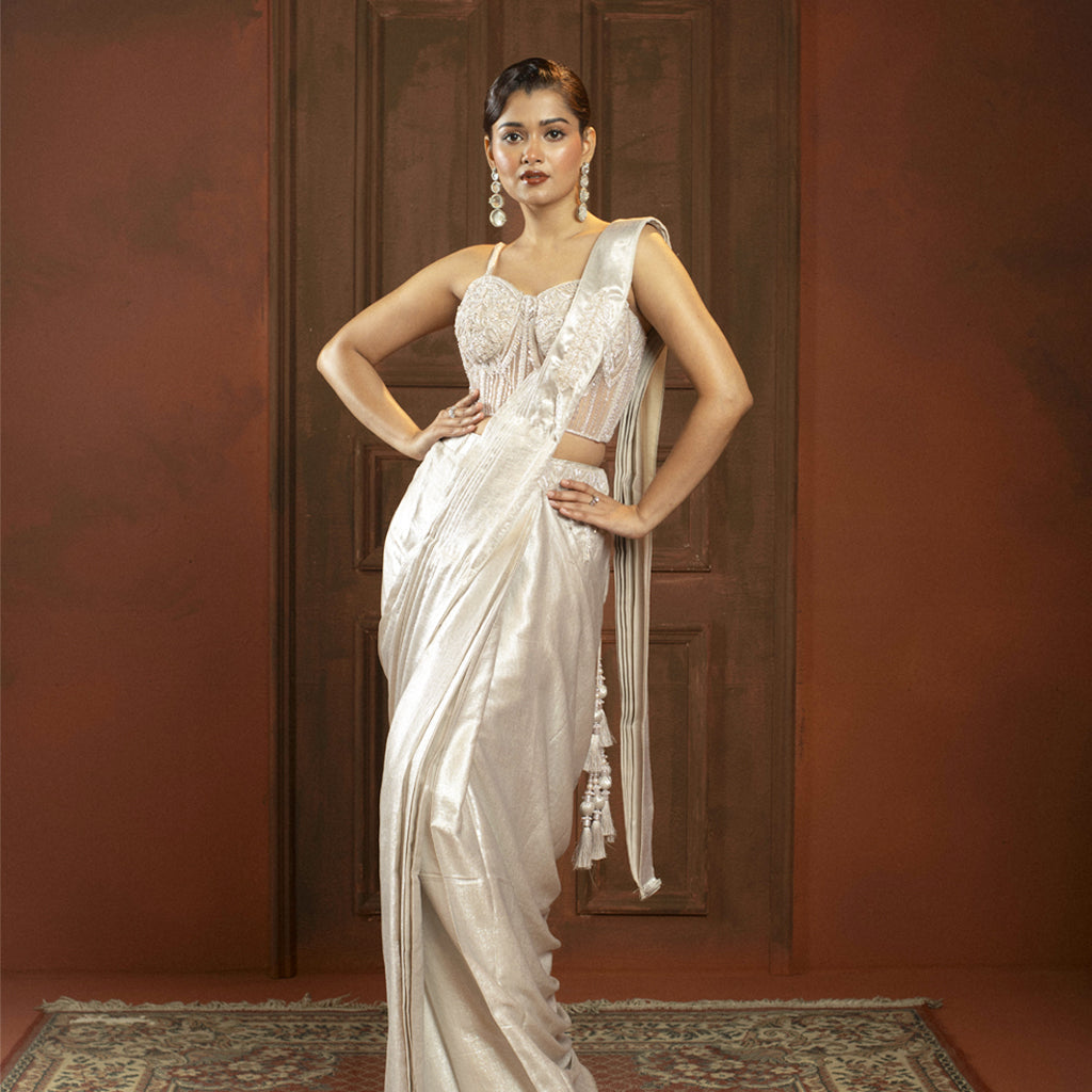 Helen Silver Indo Western Designer Saree - Modern Saree Styling