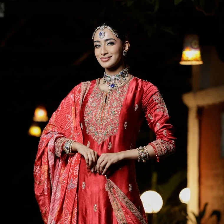 Maroon katan silk sharara suit, Rangoli Diwali Collection 2026