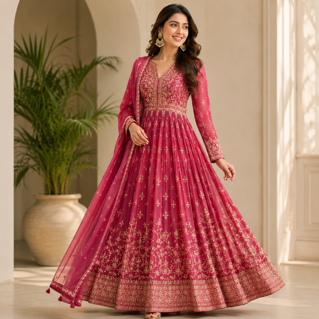 Anarkalis collection cover featuring model in pink embroidered Anarkali