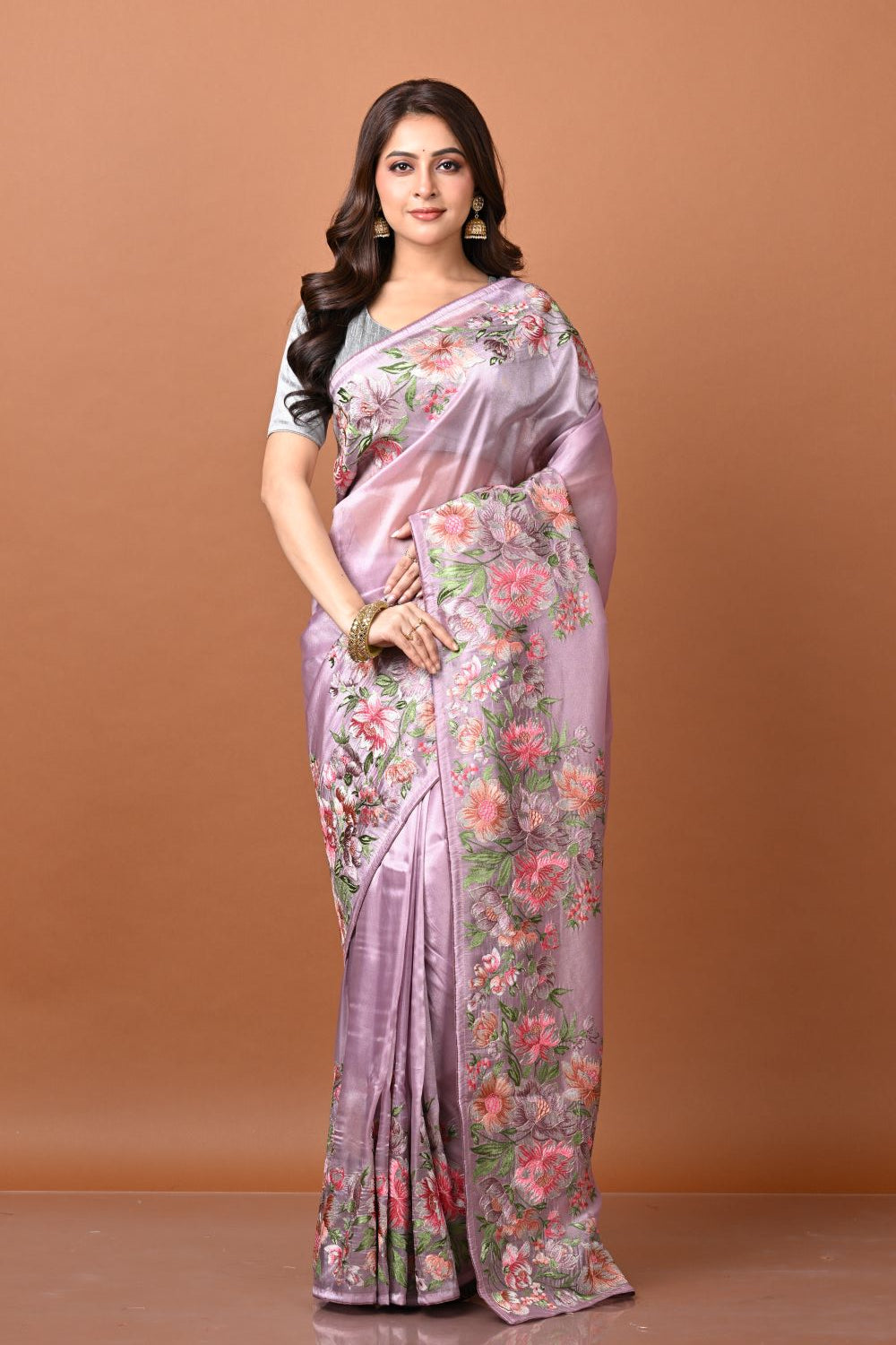 Pink Tissue Embroidery Saree