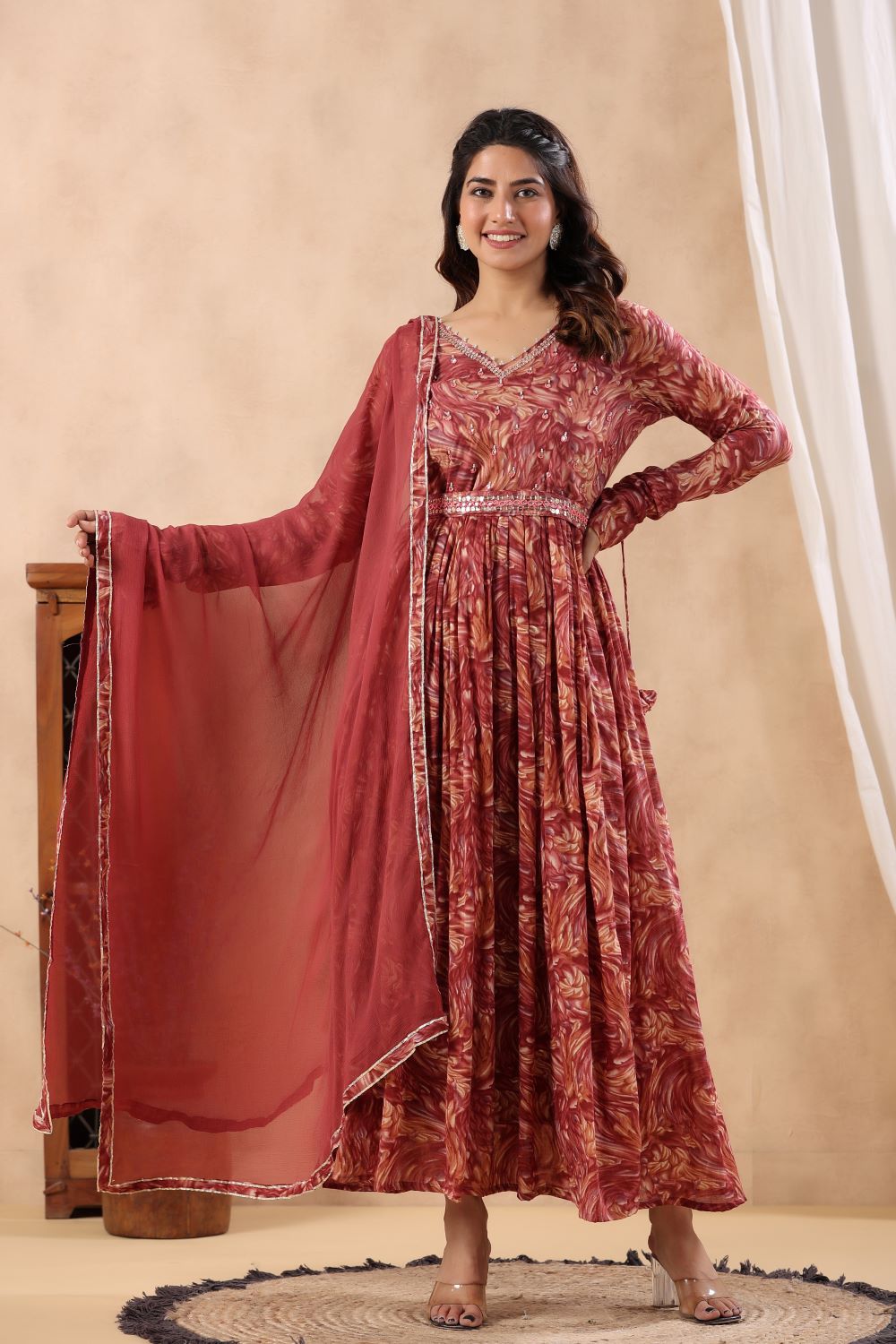 Burgundy Kurti Gown