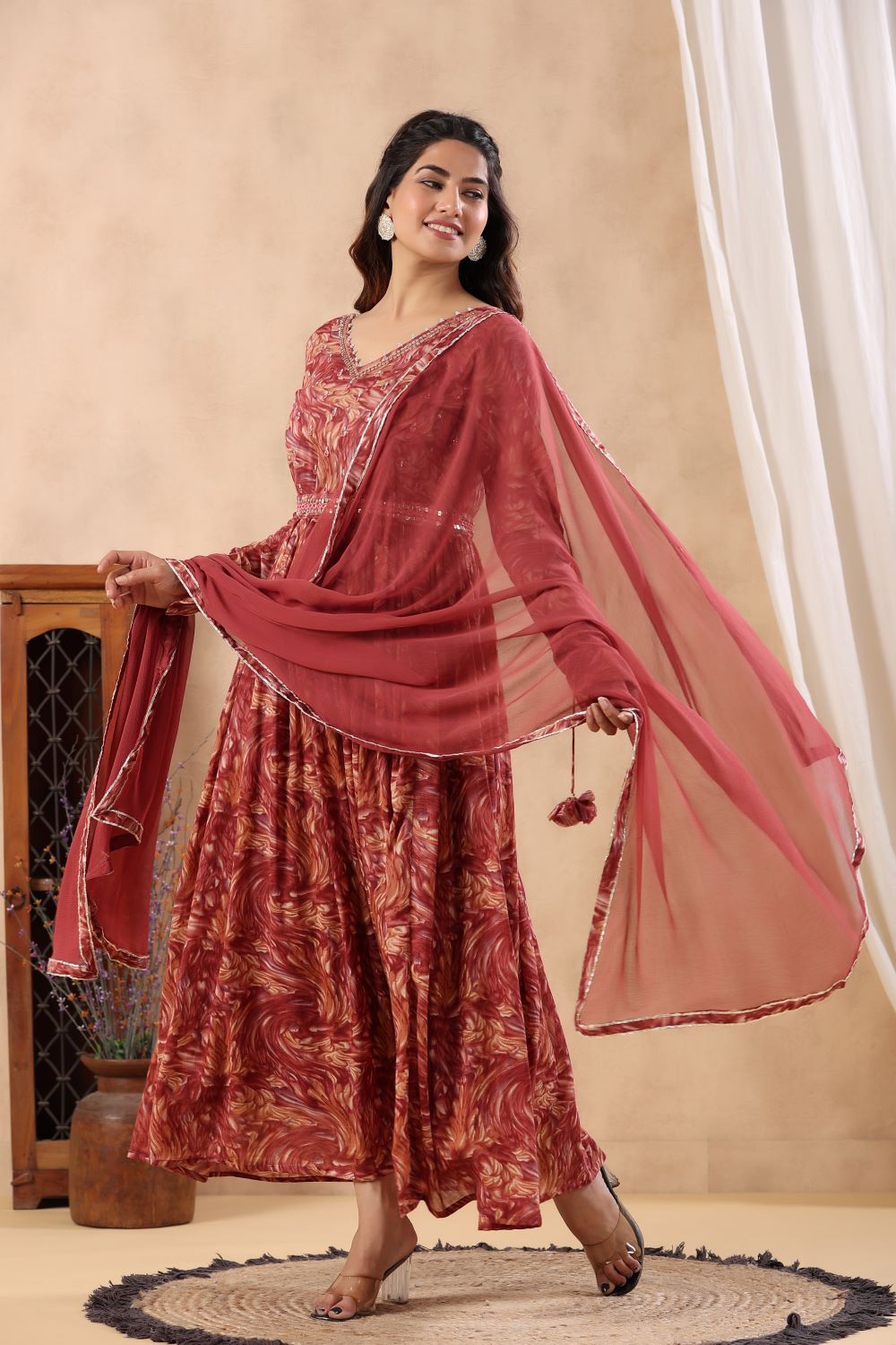 Burgundy Kurti Gown