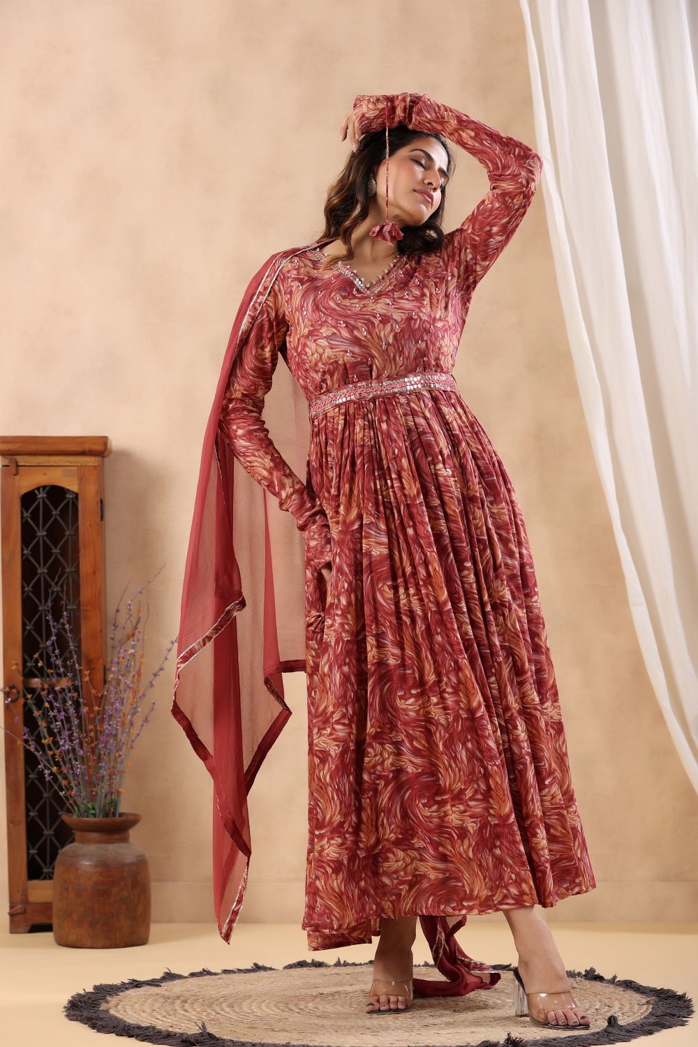 Burgundy Kurti Gown