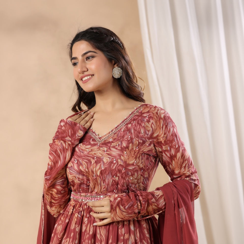 Burgundy Kurti Gown