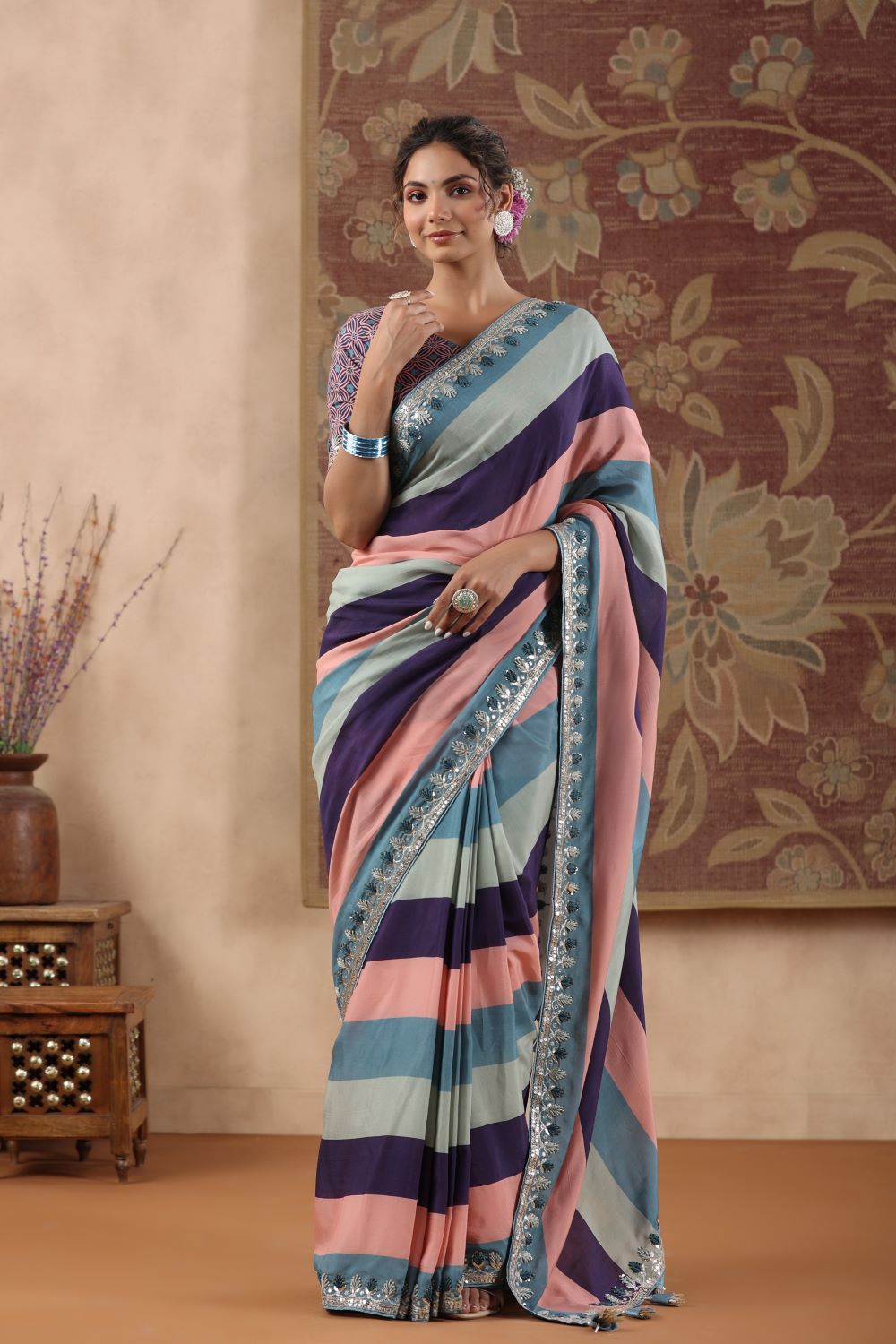 Blue Embroidery Saree