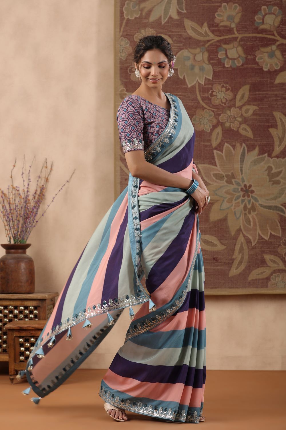 Blue Embroidery Saree