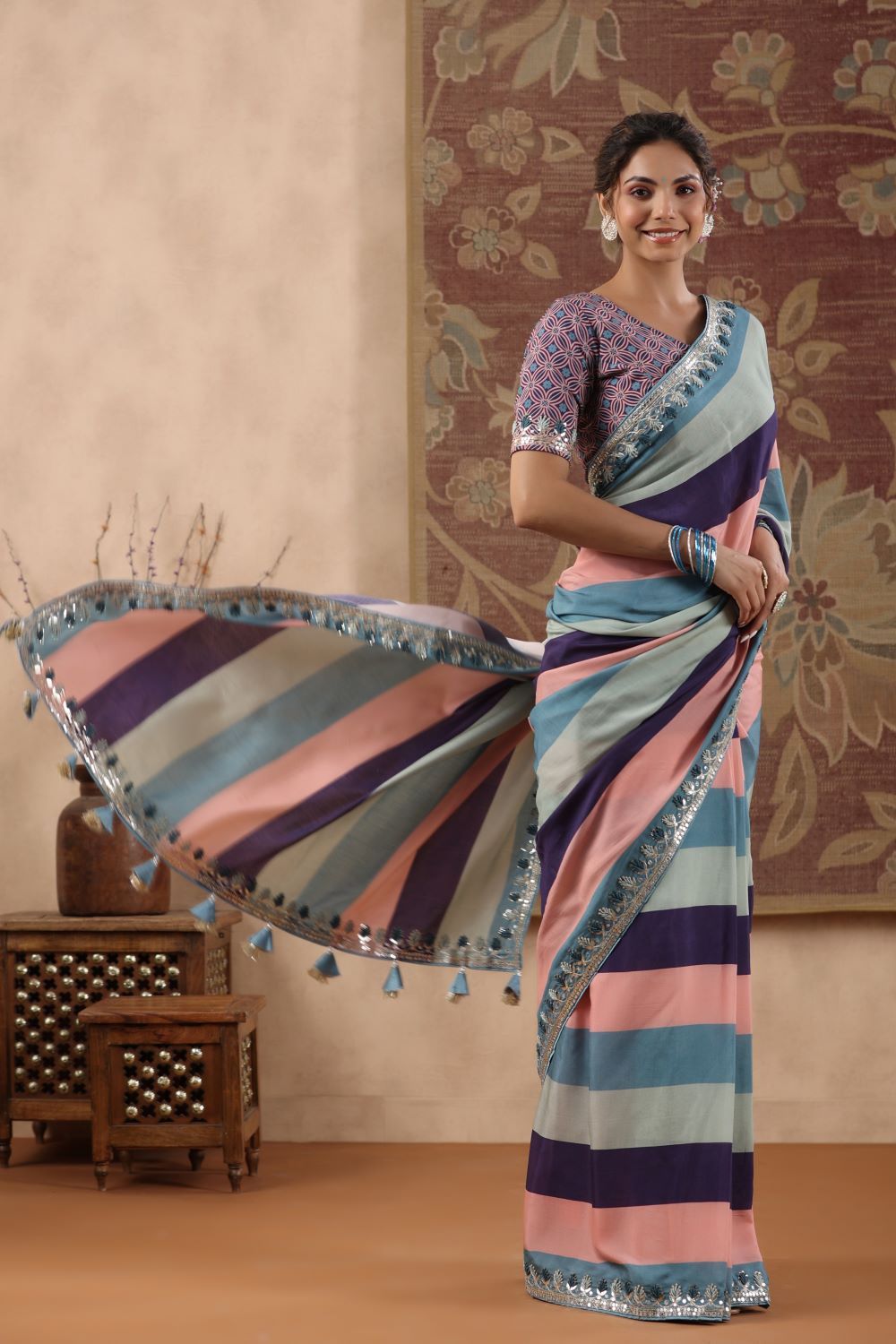 Blue Embroidery Saree