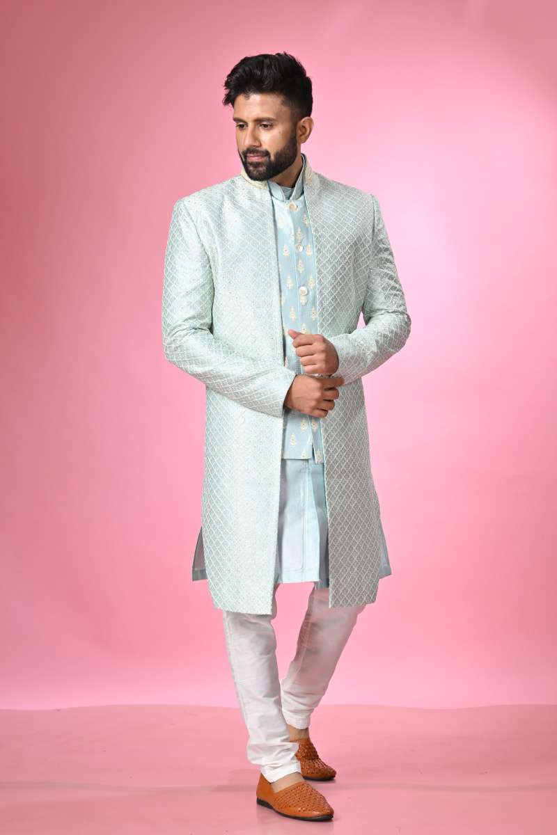 Sky Blue Kurta Set With Jackets