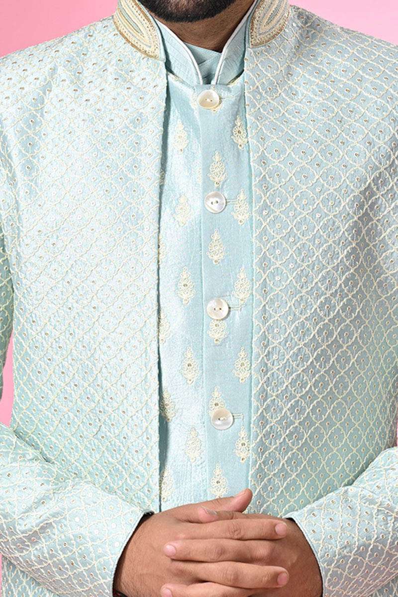 Sky Blue Kurta Set With Jackets