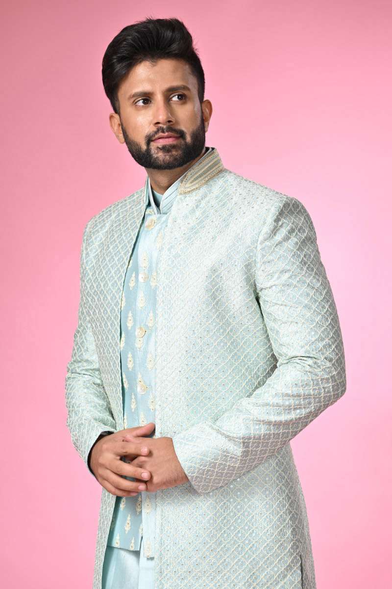 Sky Blue Kurta Set With Jackets