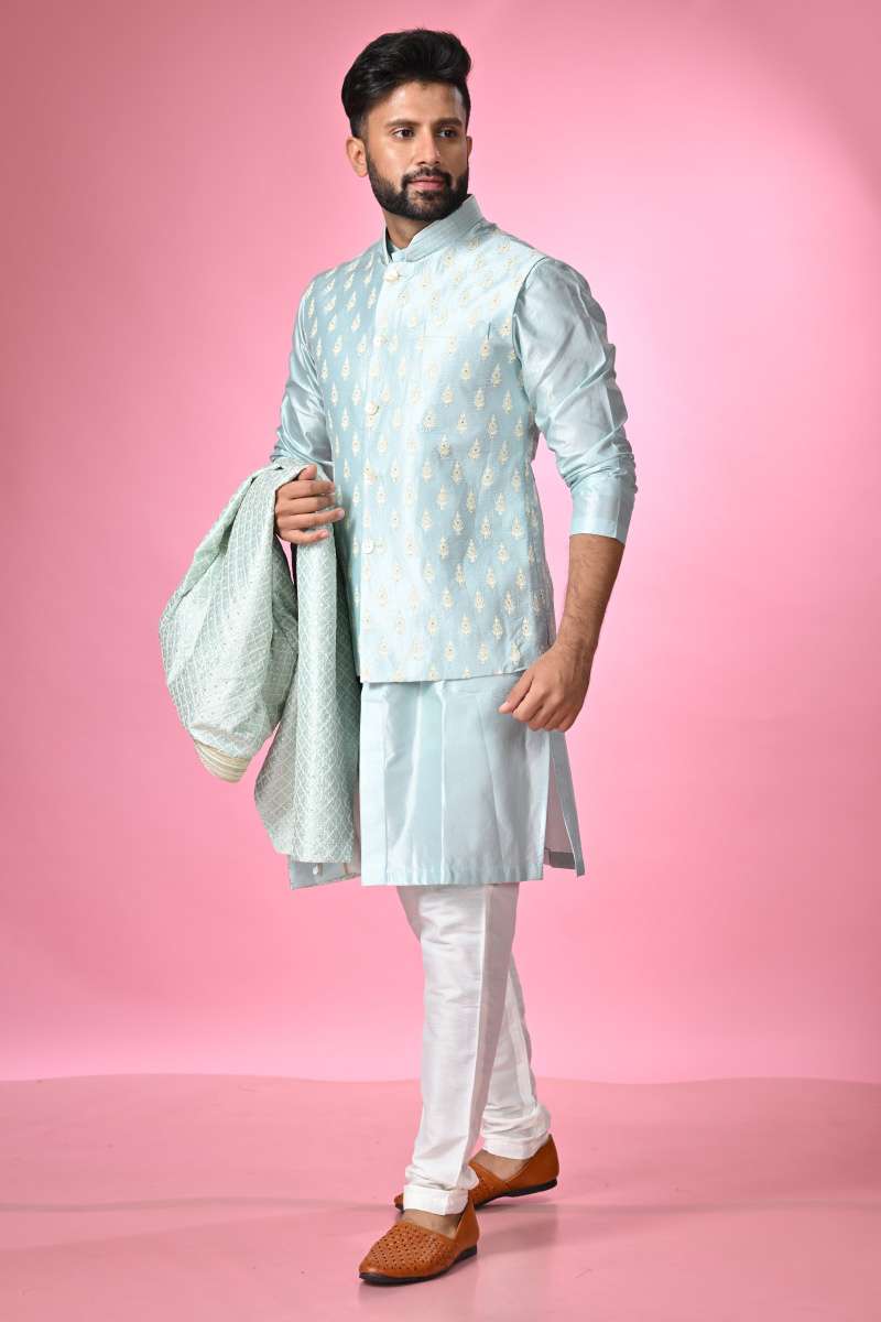 Sky Blue Kurta Set With Jackets