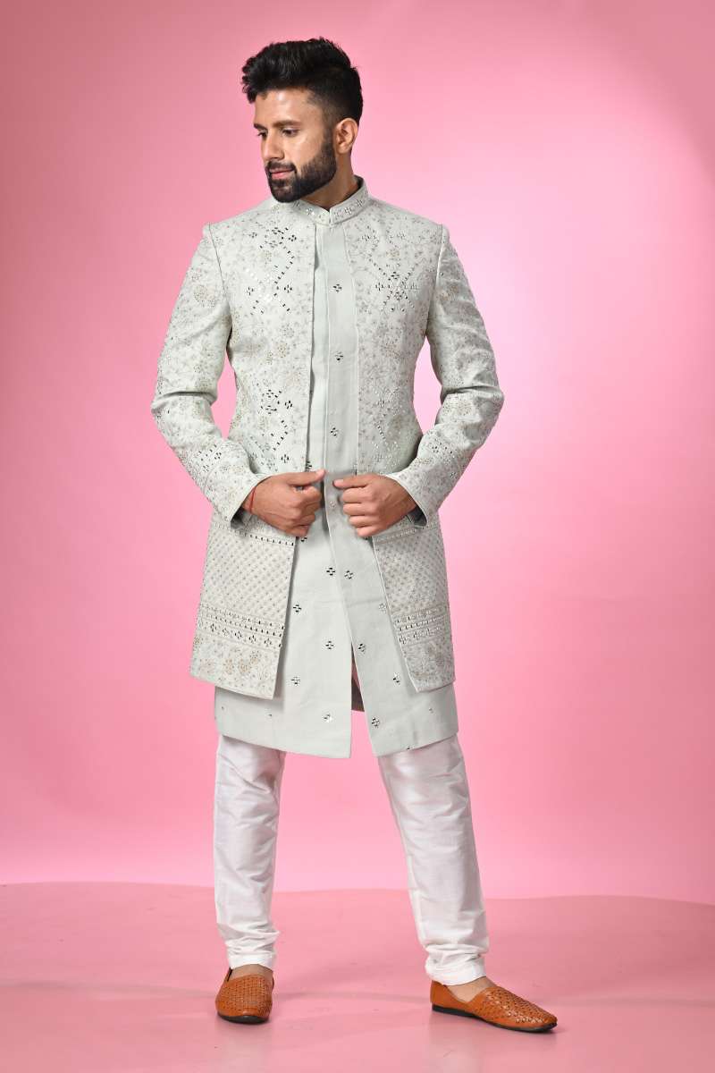 Mint Green Double Panel Achkan Set