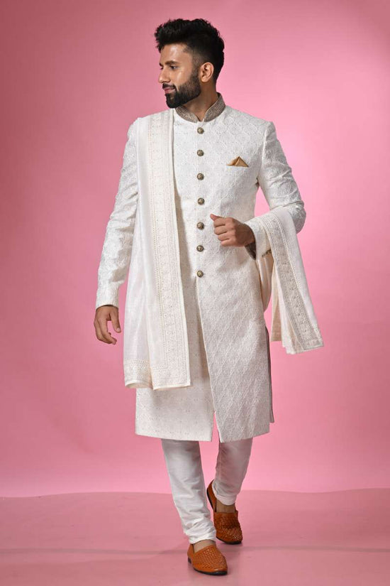 Off-White Sherwani With Dupatta