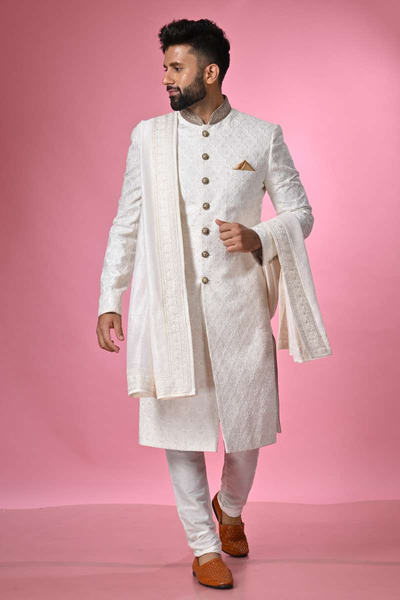 Off-White Sherwani With Dupatta