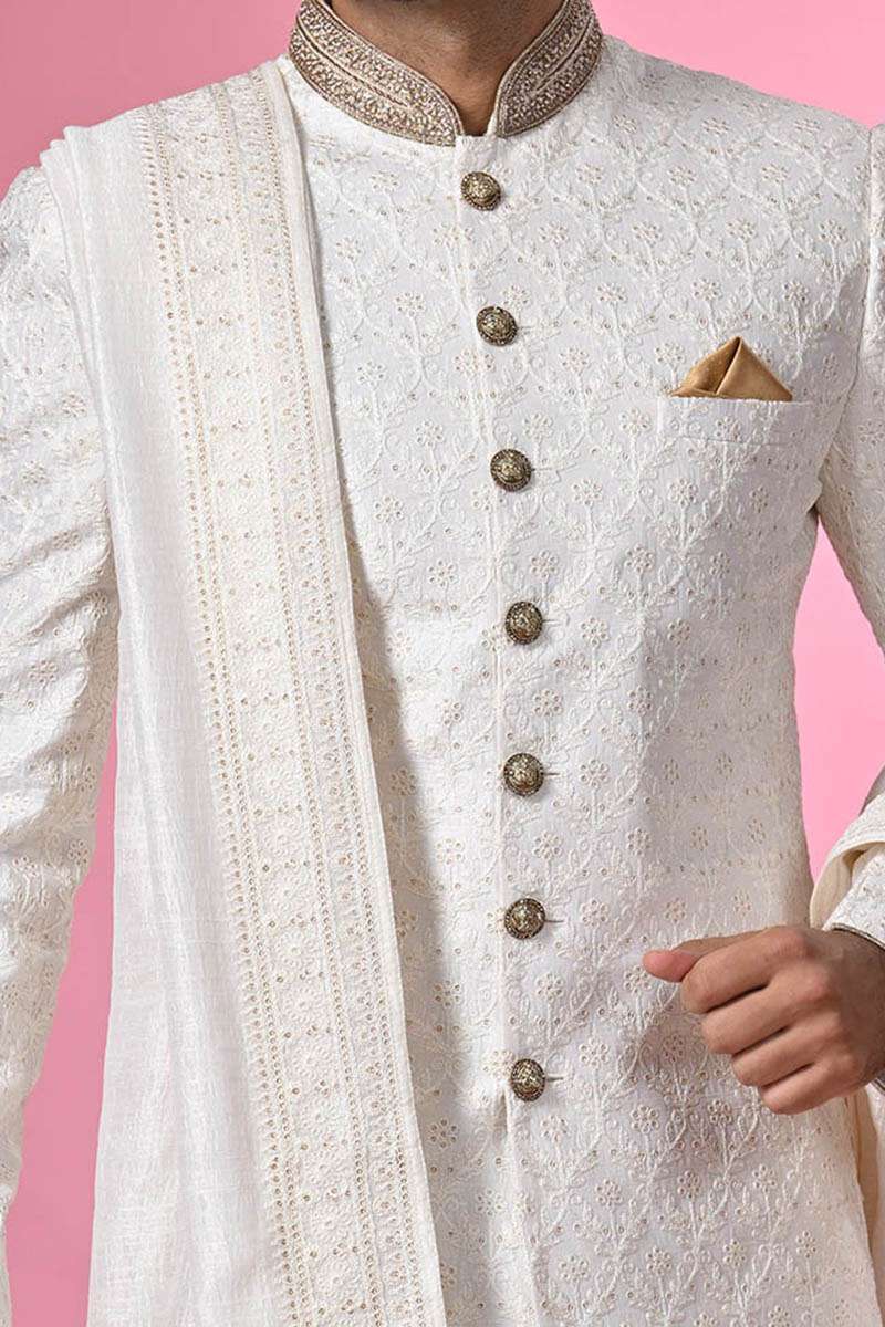Off-White Sherwani With Dupatta