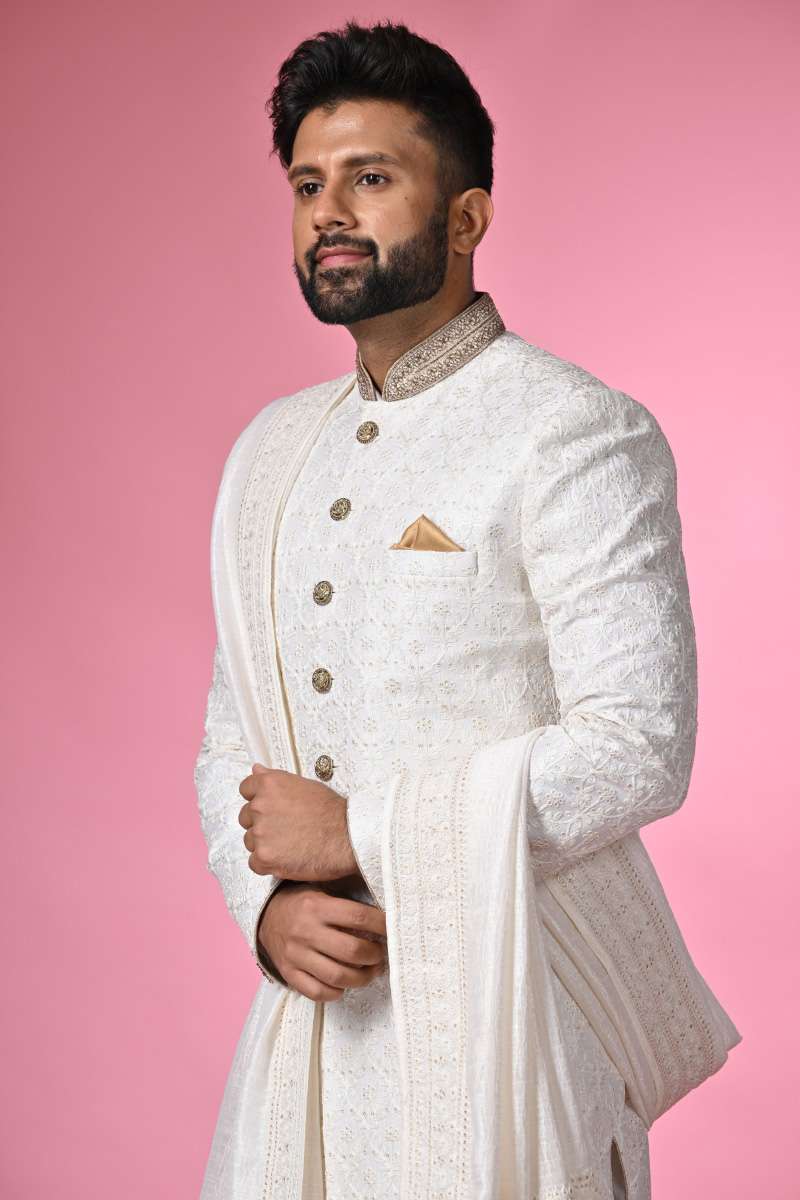 Off-White Sherwani With Dupatta