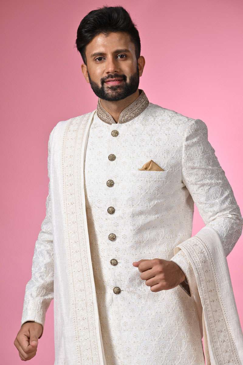 Off-White Sherwani With Dupatta