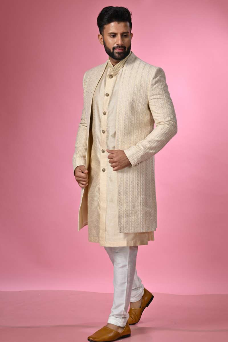 Beige Sherwani With Jacket