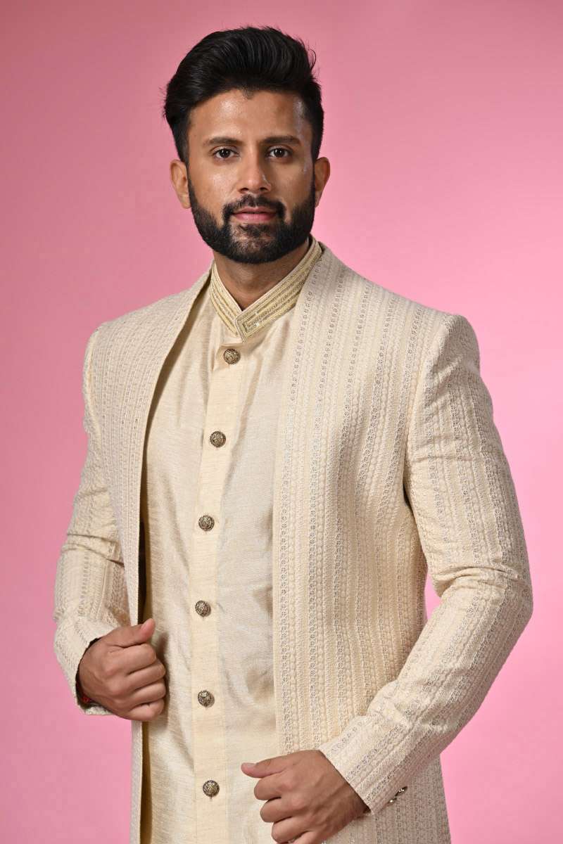 Beige Sherwani With Jacket