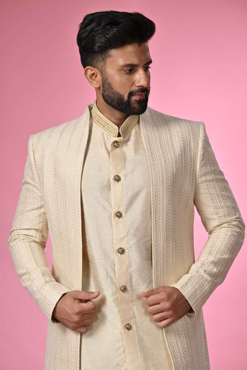 Beige Sherwani With Jacket