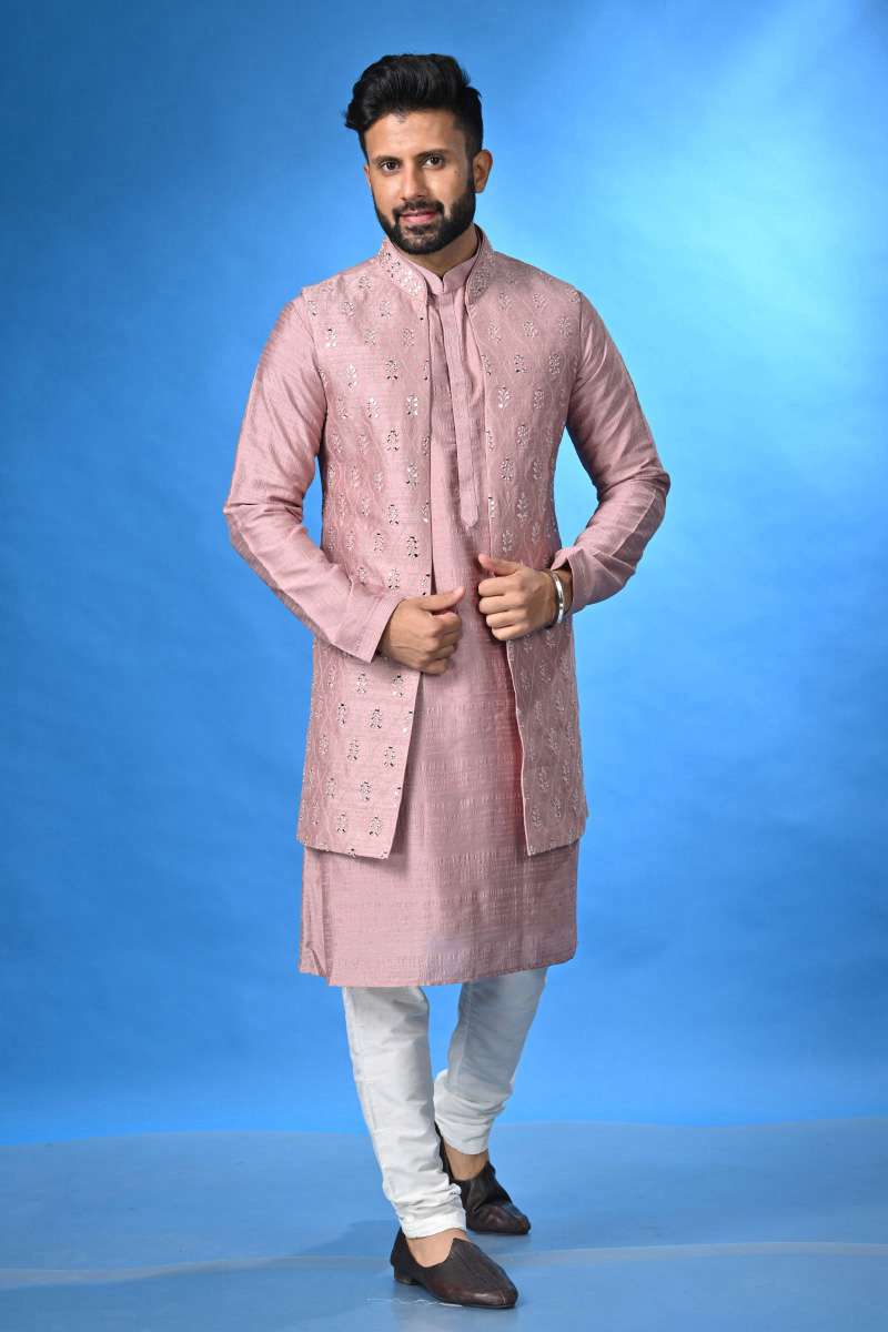 Mauve Kurta Set With Jacket