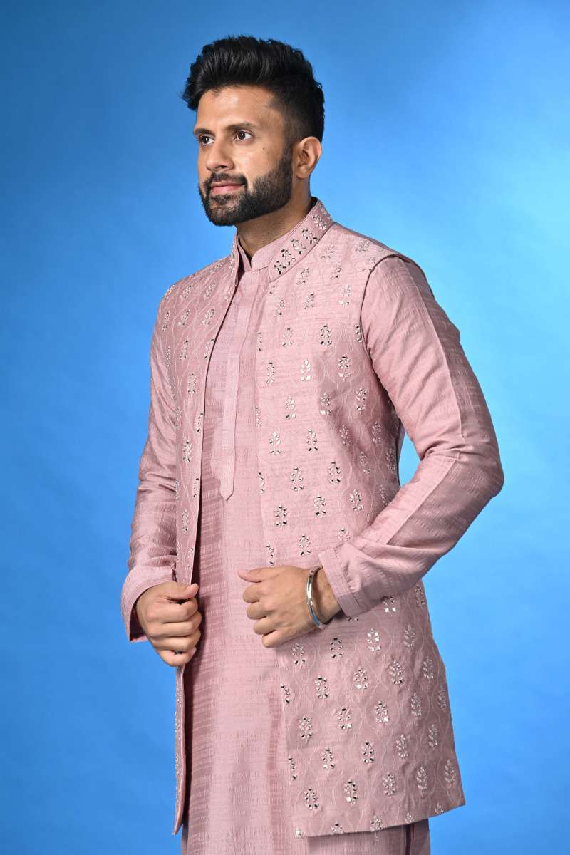 Mauve Kurta Set With Jacket