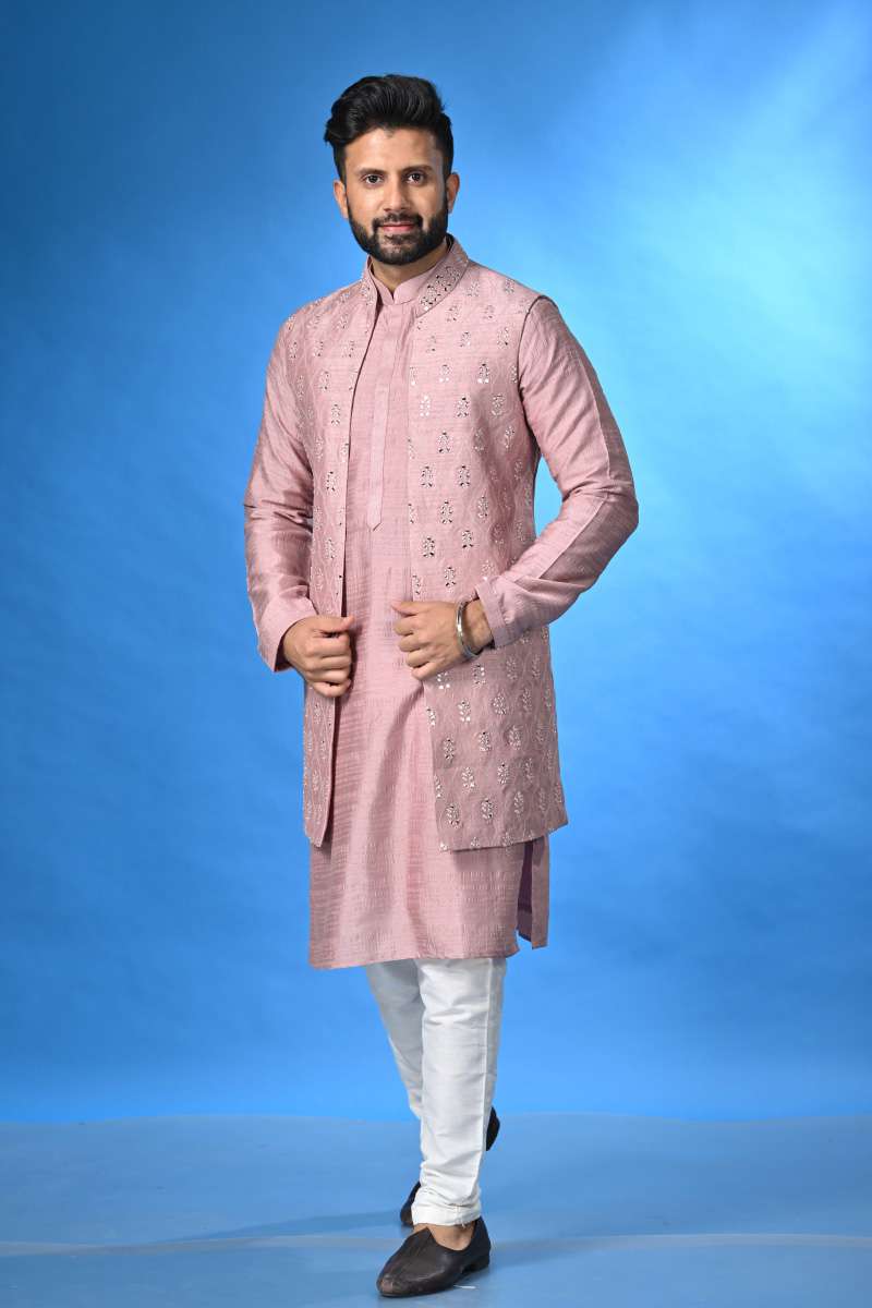 Mauve Kurta Set With Jacket