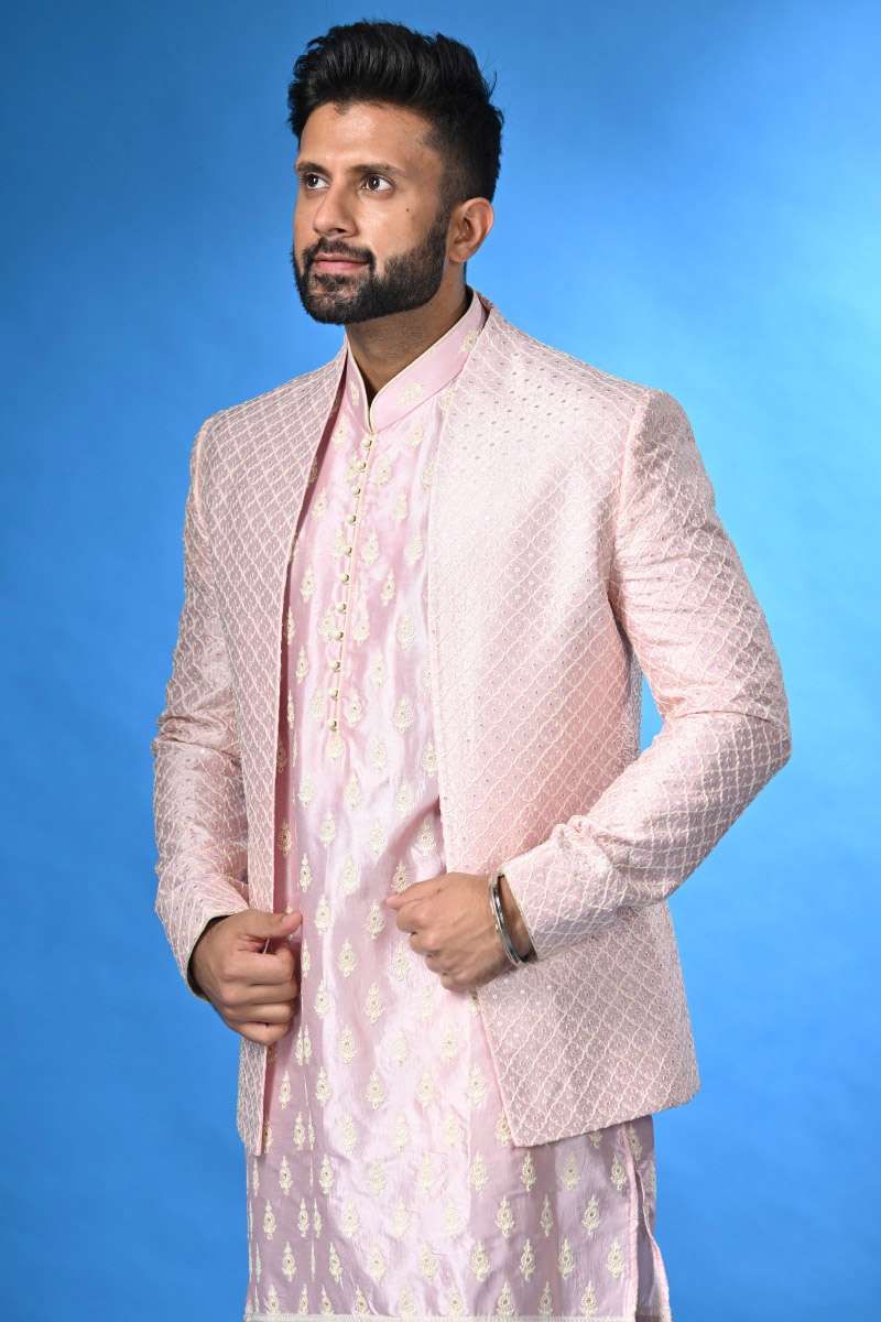 Baby Pink Kurta Set With Jacket