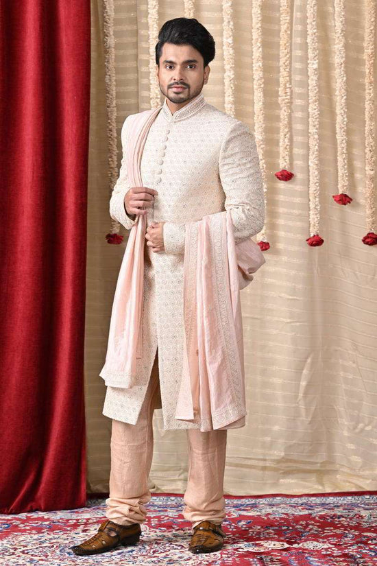 Peach Sherwani With Dupatta