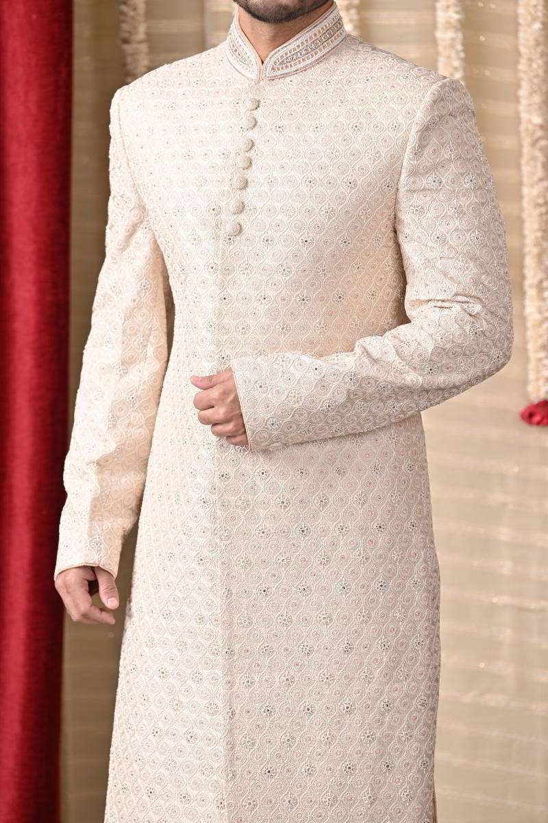 Peach Sherwani With Dupatta