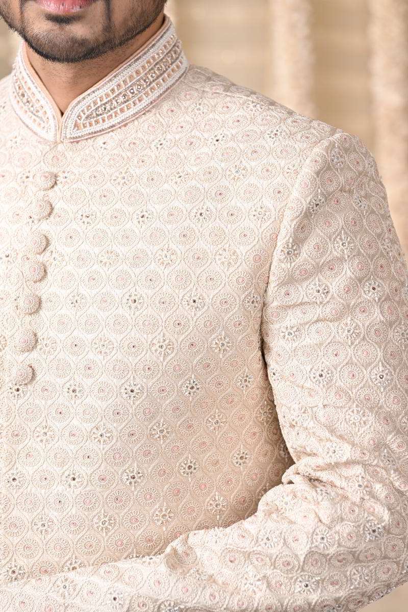Peach Sherwani With Dupatta