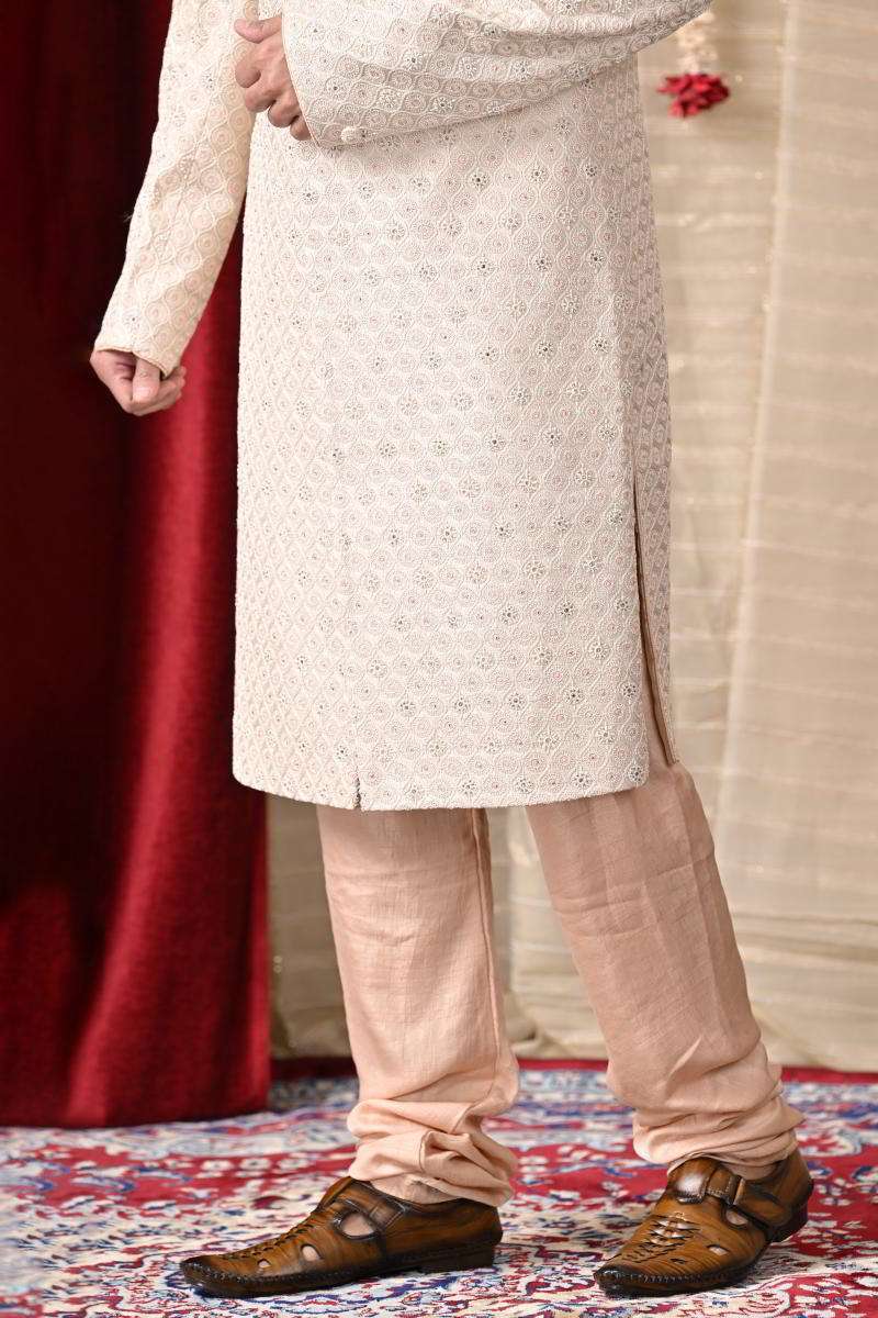 Peach Sherwani With Dupatta