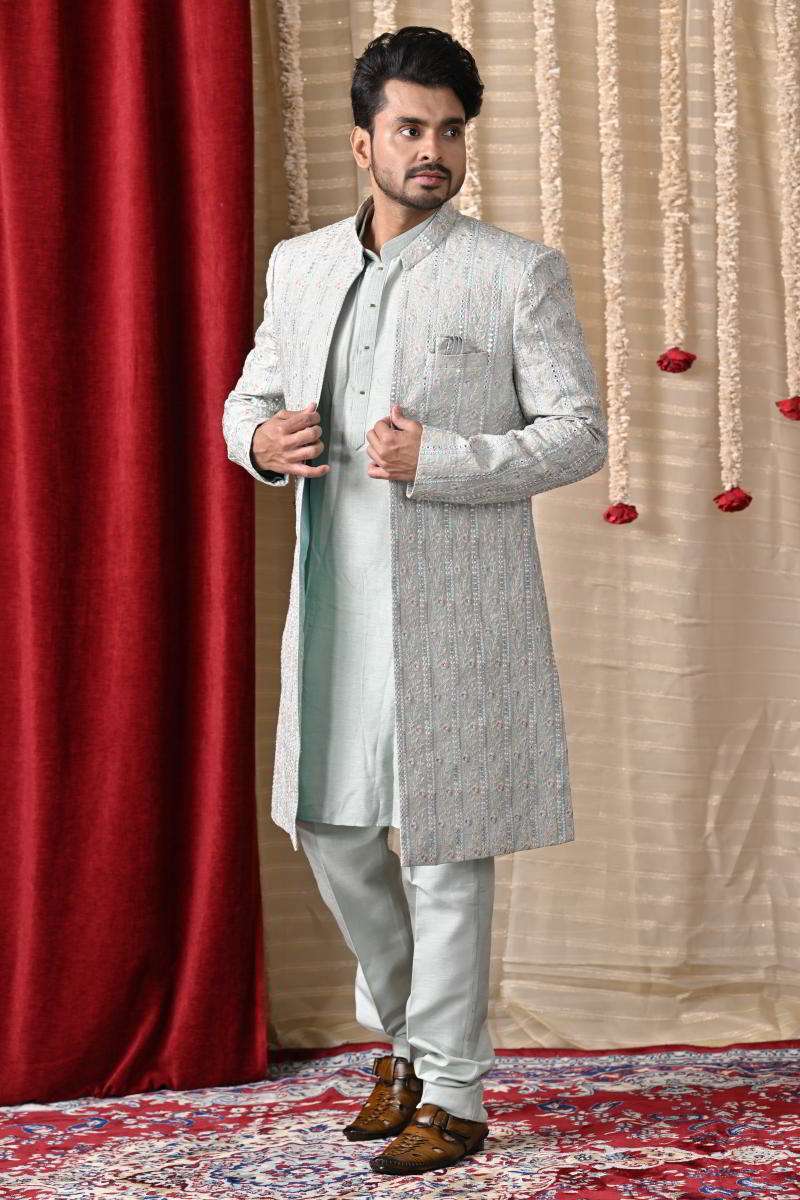 Mint Green Kurta Set With Long Jacket