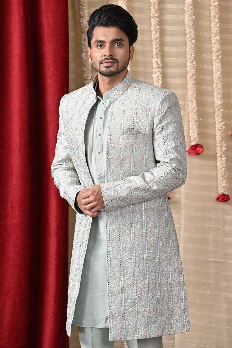 Mint Green Kurta Set With Long Jacket