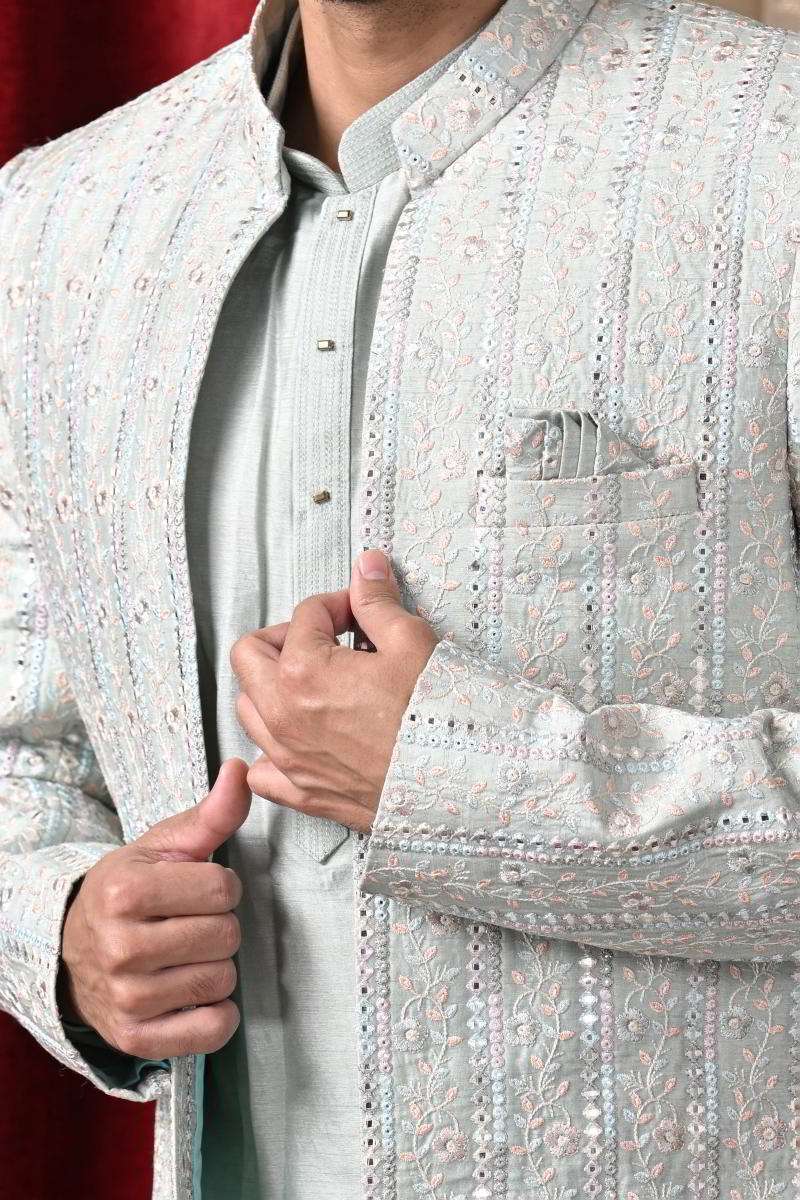 Mint Green Kurta Set With Long Jacket