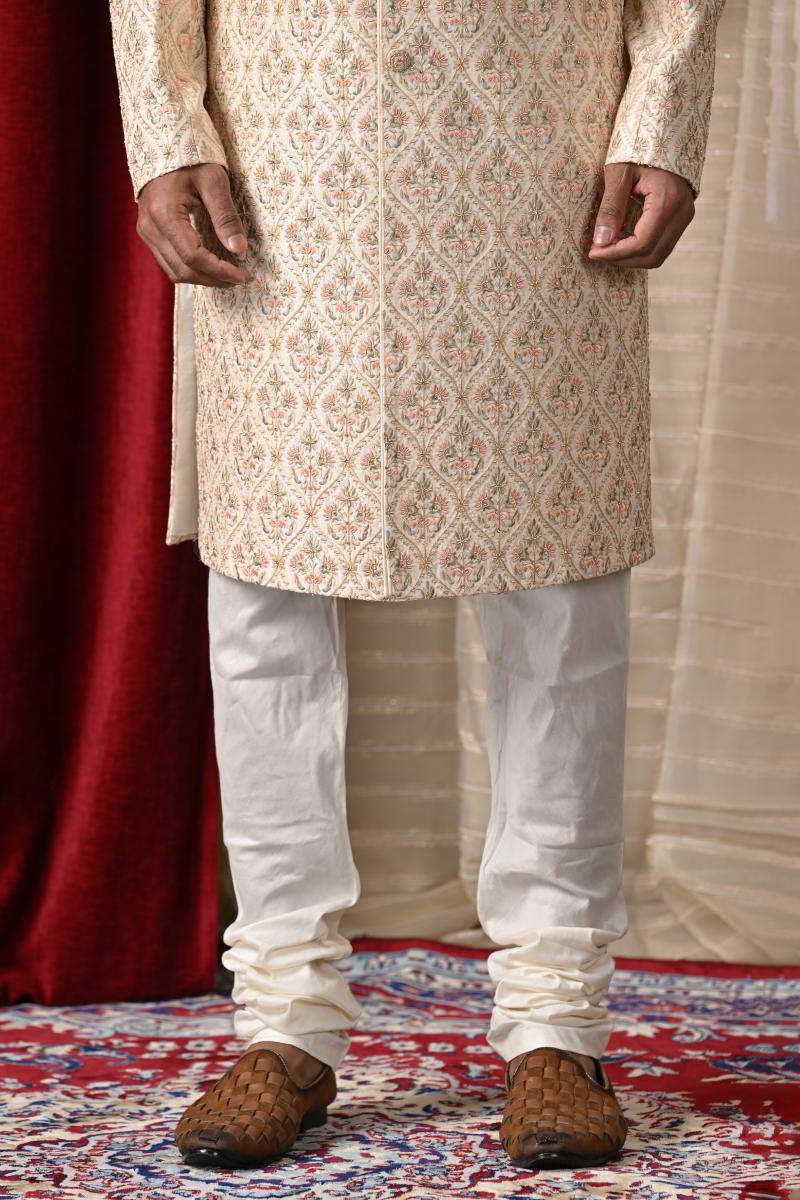 Beige Floral Sherwani