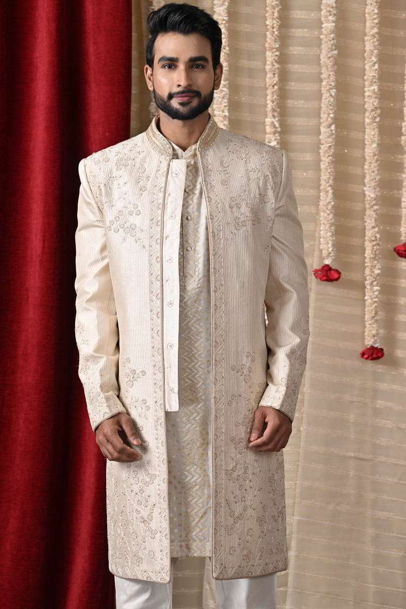 Beige Sherwani With Jacket
