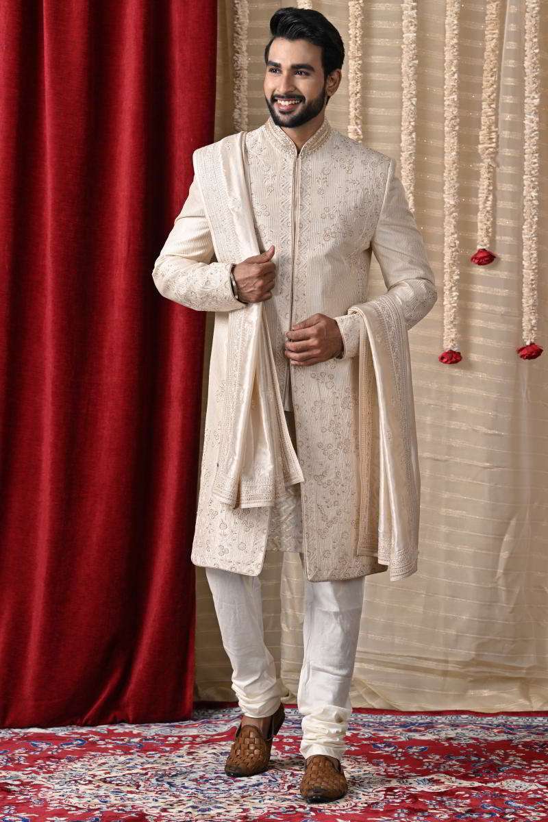 Beige Sherwani With Jacket