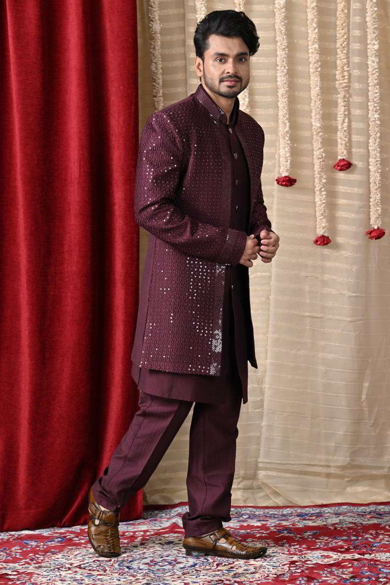 Mulberry Sherwani With Jacket
