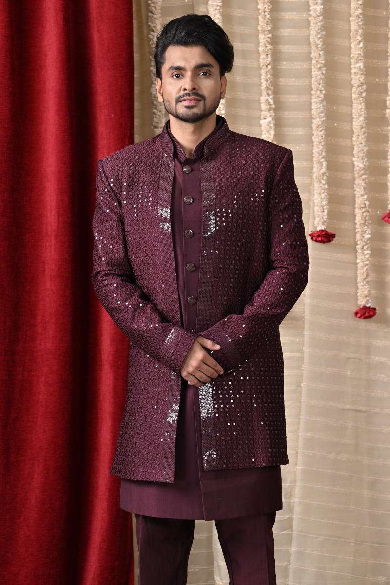 Mulberry Sherwani With Jacket