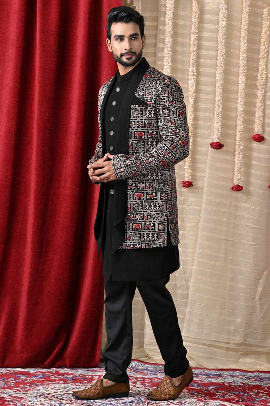 Jet Black Sherwani With Jacket