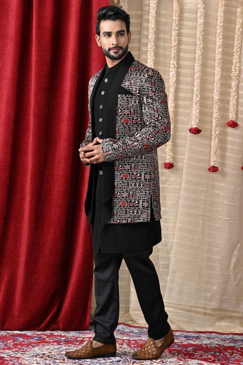 Jet Black Sherwani With Jacket