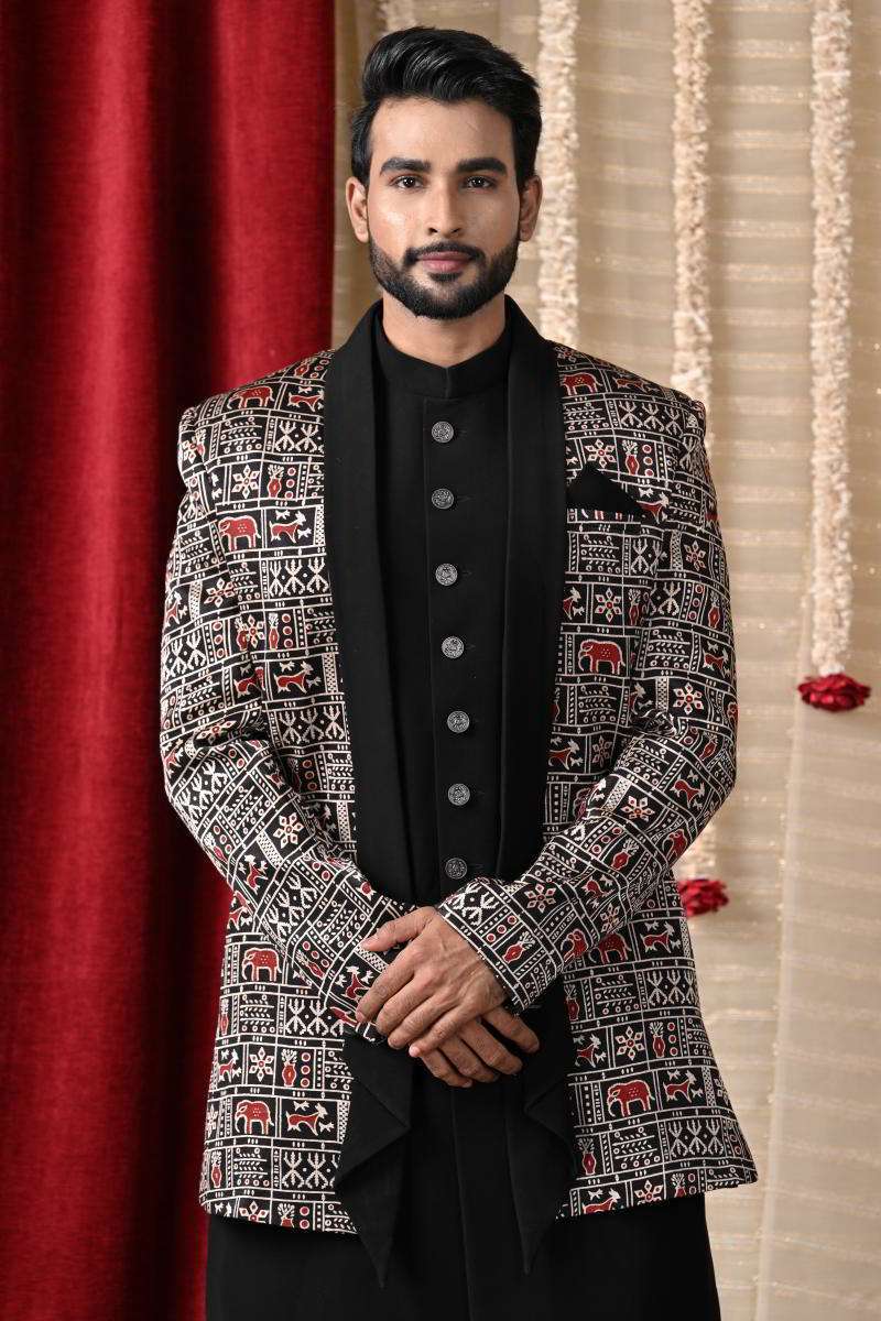 Jet Black Sherwani With Jacket