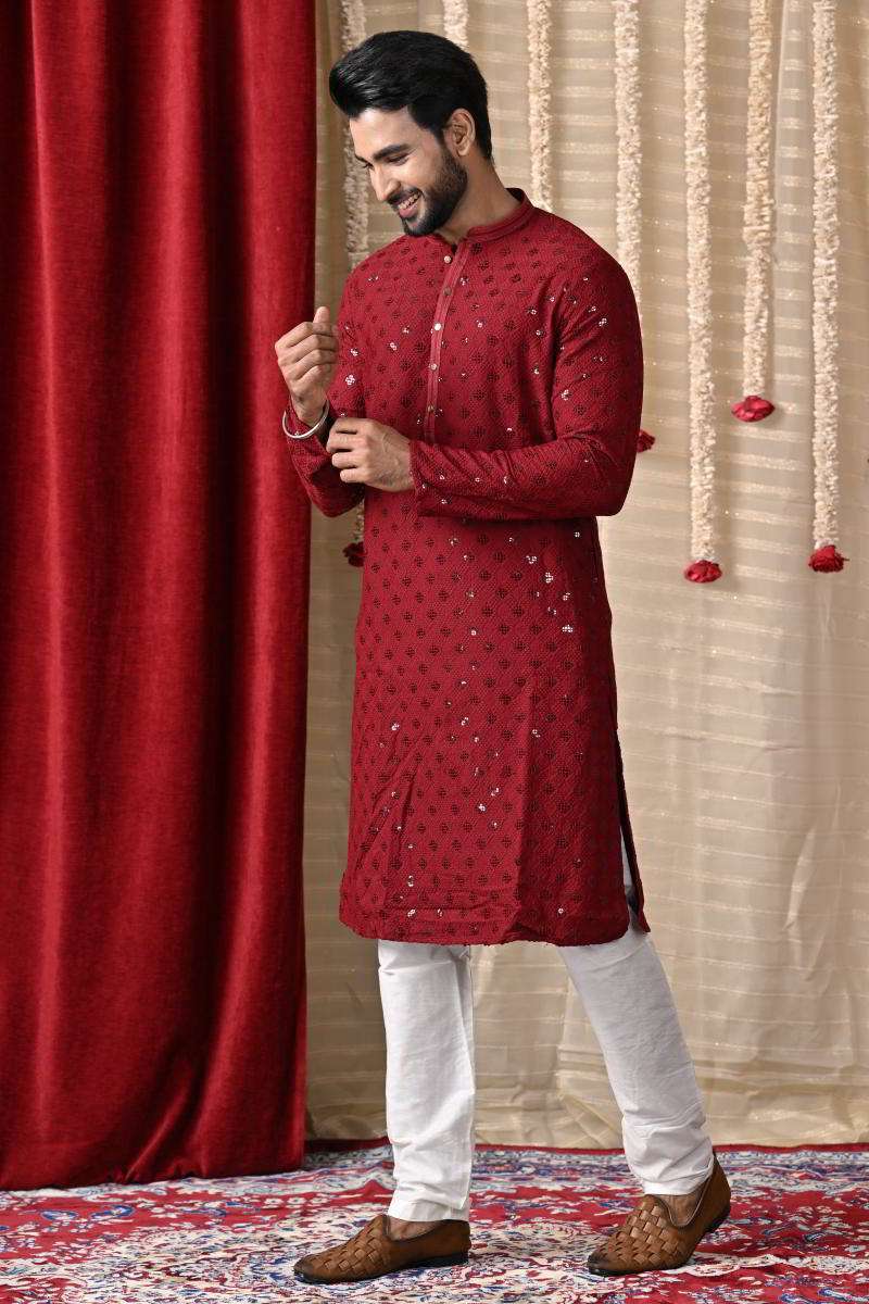 Maroon Cotton Kurta Set