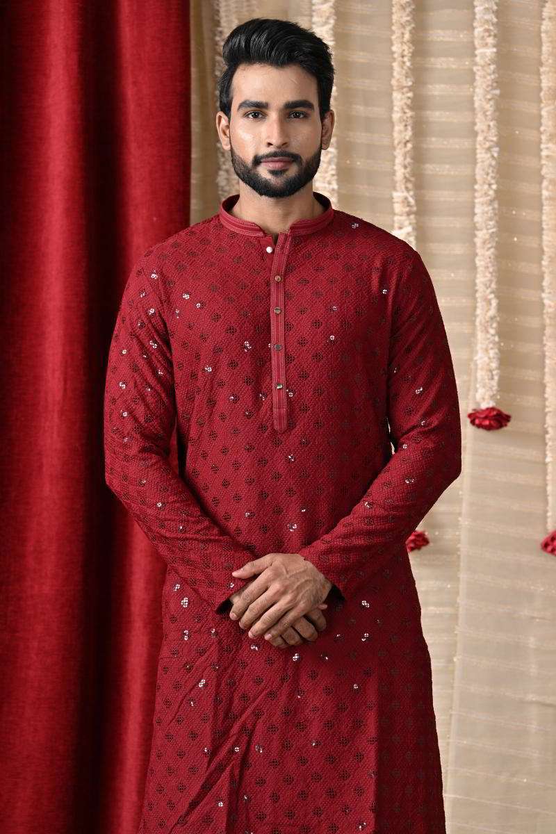 Maroon Cotton Kurta Set