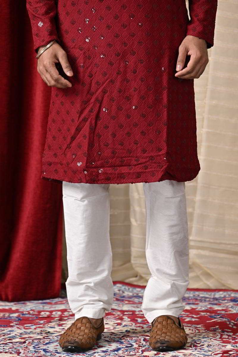 Maroon Cotton Kurta Set