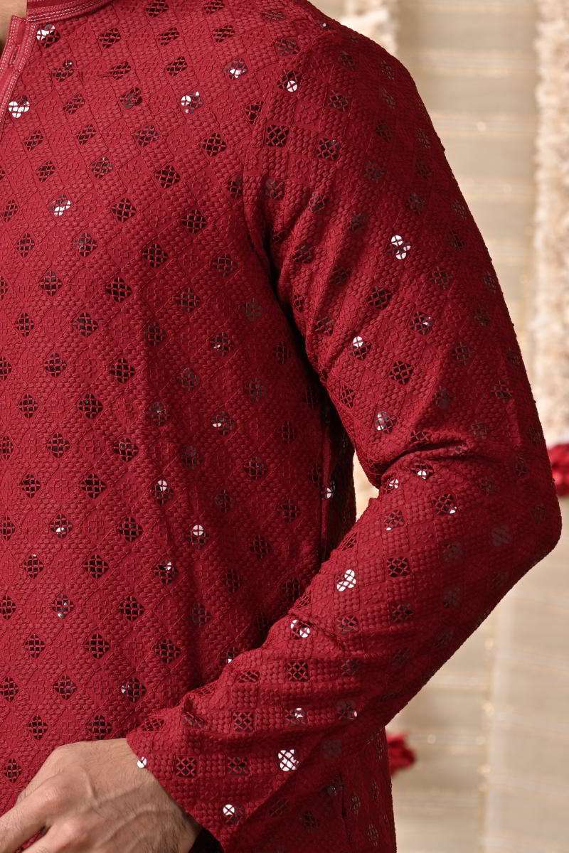 Maroon Cotton Kurta Set