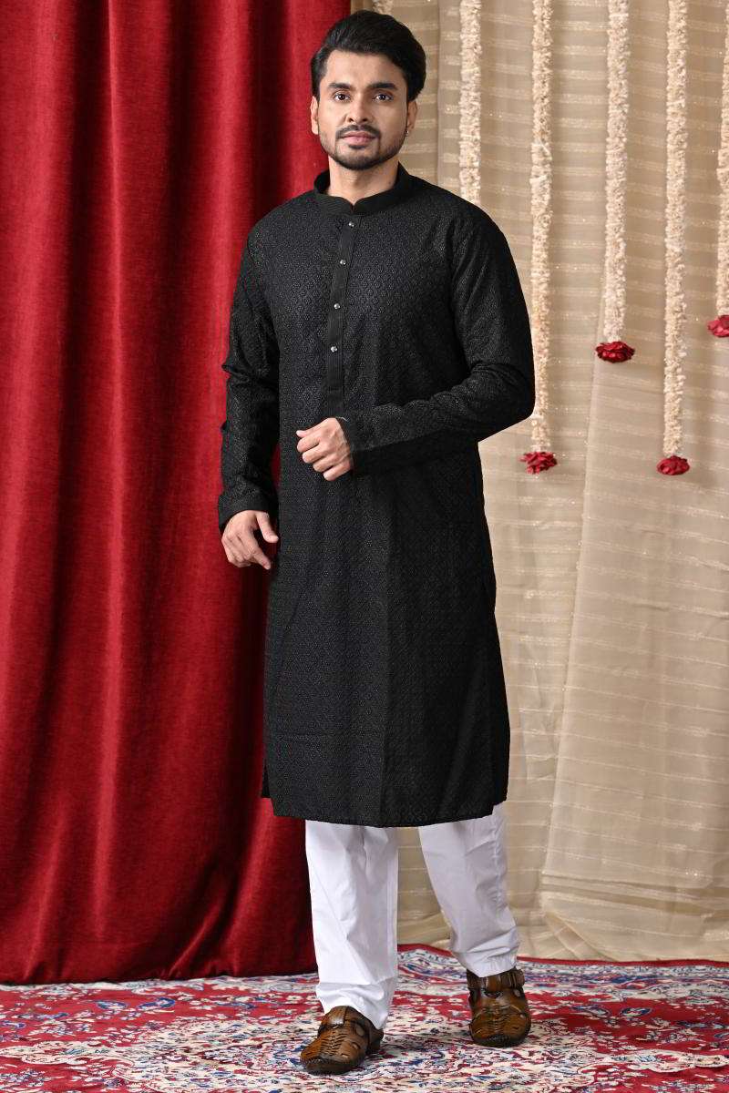 Charcoal Black Cotton Kurta Set
