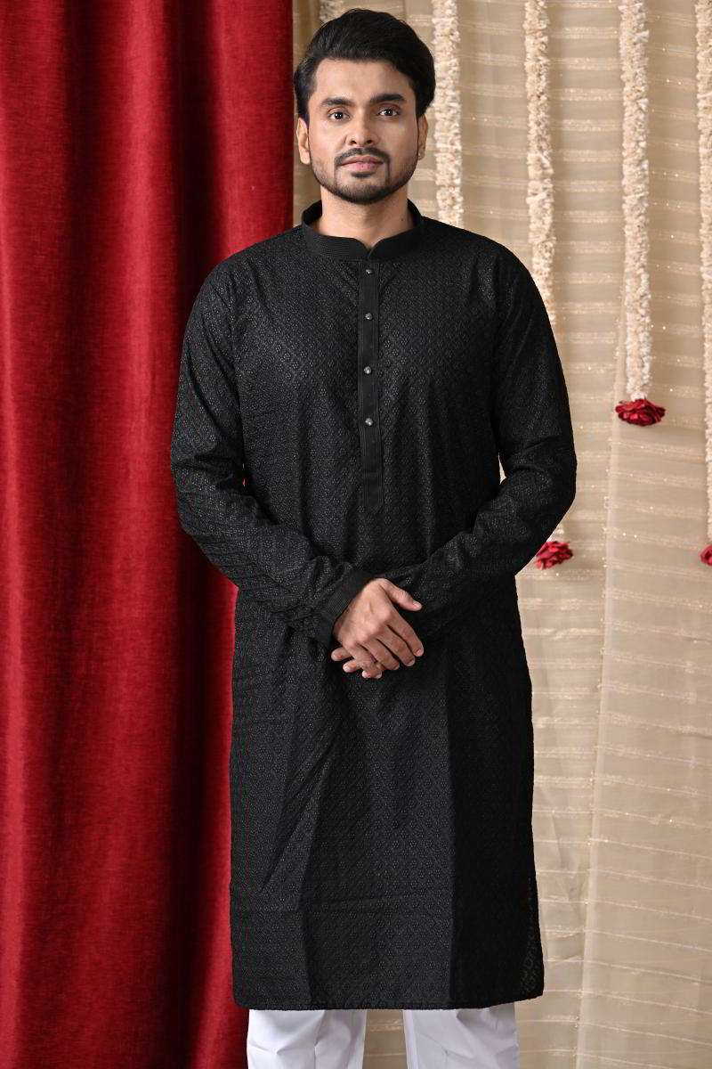 Charcoal Black Cotton Kurta Set