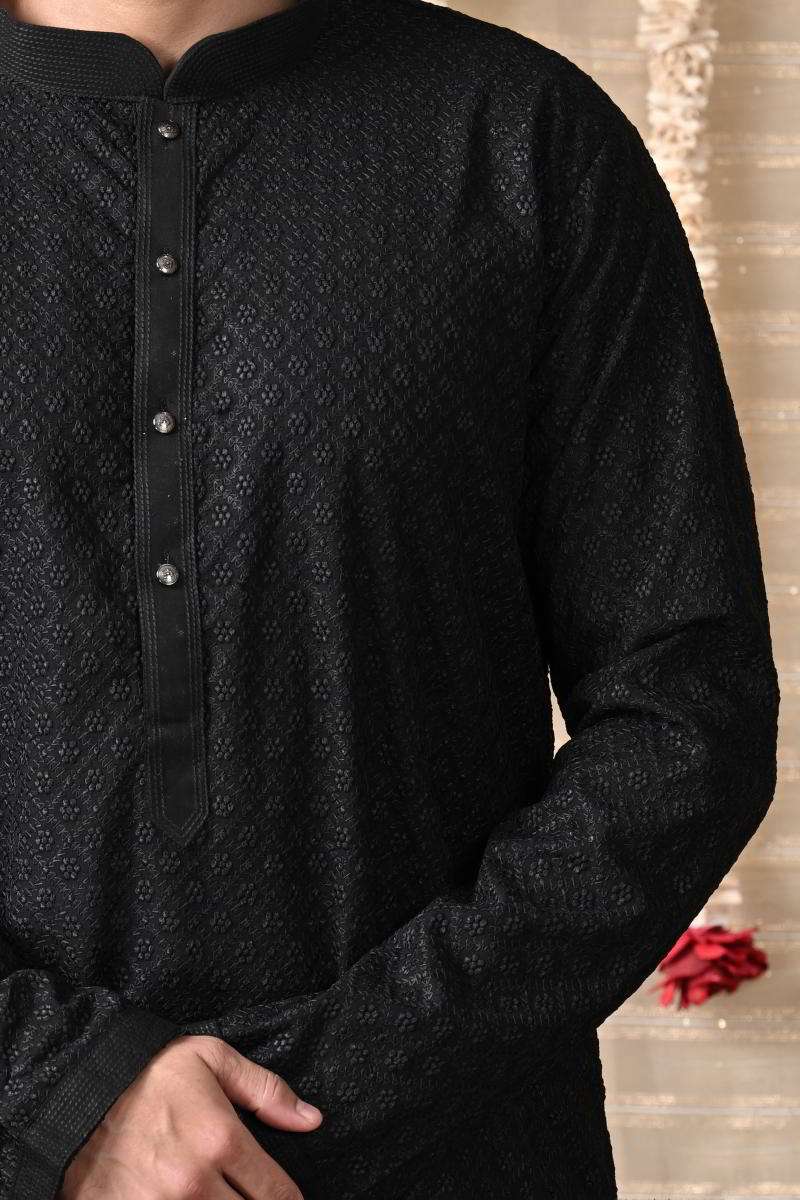 Charcoal Black Cotton Kurta Set